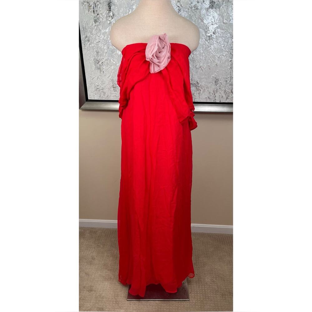 BERNADETTE Daffodil Off the Shoulder Floral Silk Red Maxi Dress Size 12 - Picture 4 of 11